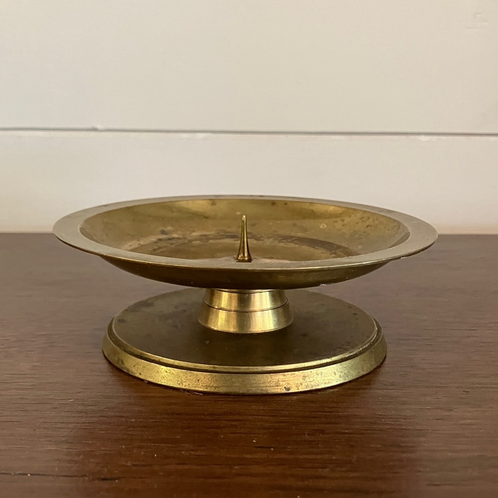 Vintage Brass Pillar Candle Holder Elegant Romantic Gold Patina Old Money